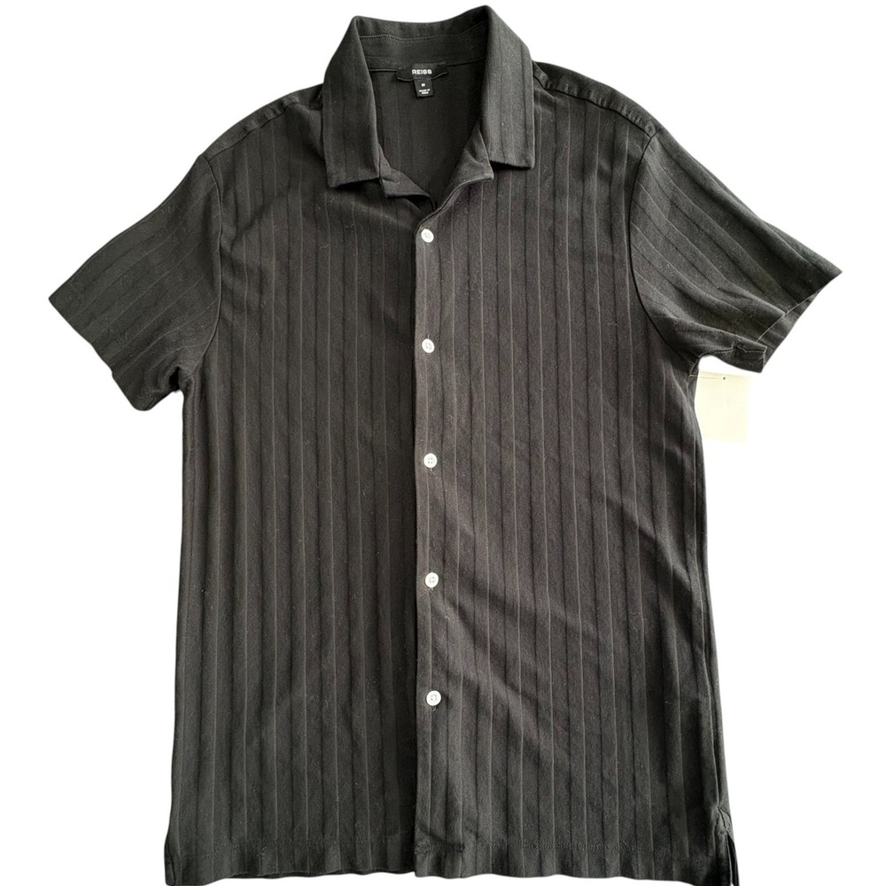 Reiss Sampson Textured Cuban Collar Shirt Mens S Black Short Sleeve NEW